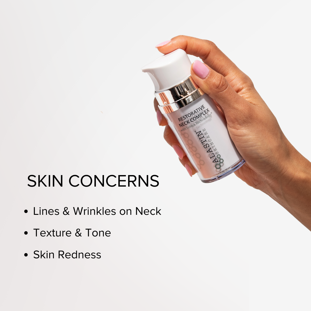 Skin Concerns: Lines & Wrinkles on the neck, Texture and Tone, Skin Redness